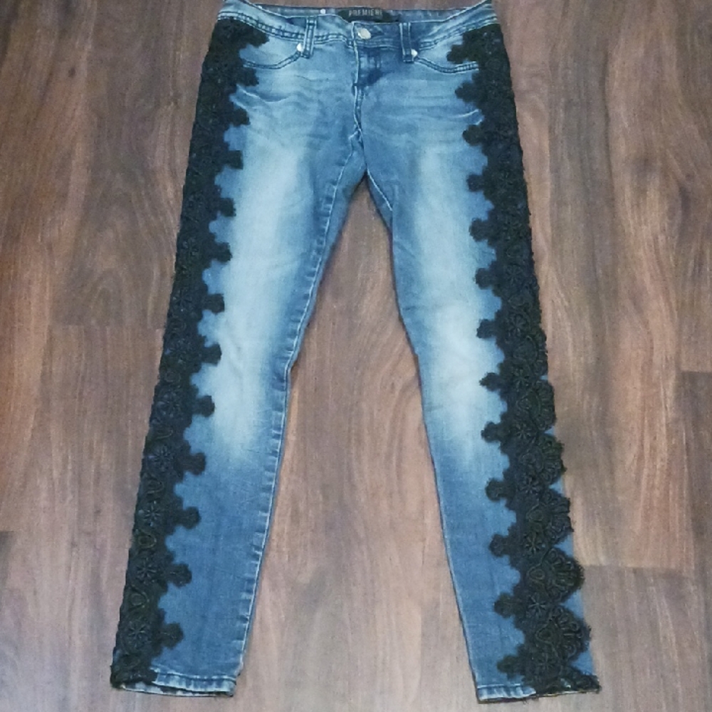 Premier Blue Jeans with Black Lace Accents